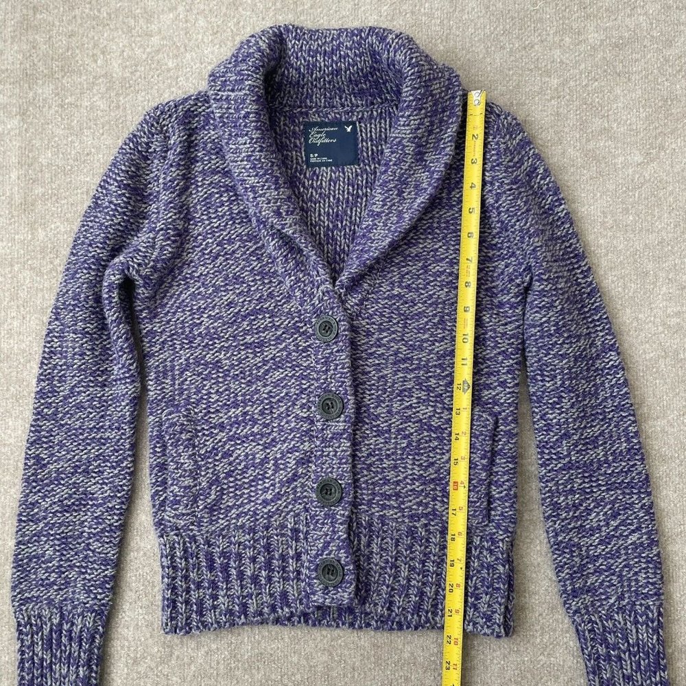 American Eagle Sweater Womens Small Purple Gray Button Cardigan Pockets Cozy - Picture 8 of 9